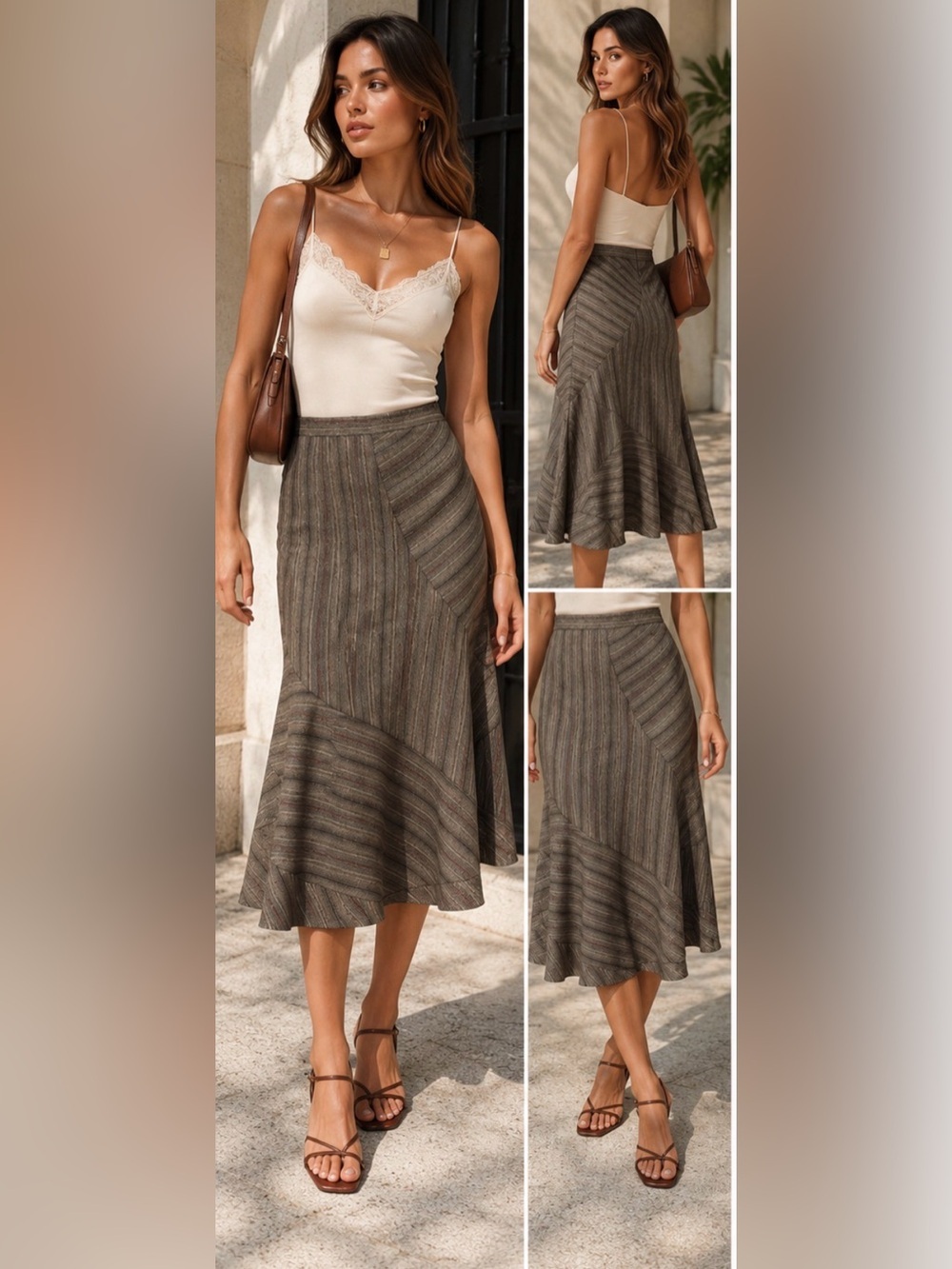 Vintage Y2K BCBGMAXAZRIA Asymmetrical Pinstripe Blend Midi Office Siren Size 2